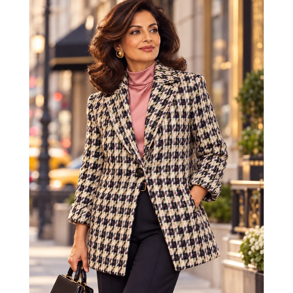 Etcetera Women Multi Color Tweed Chevron Blazer Jacket Size 4 Blue Yellow Red